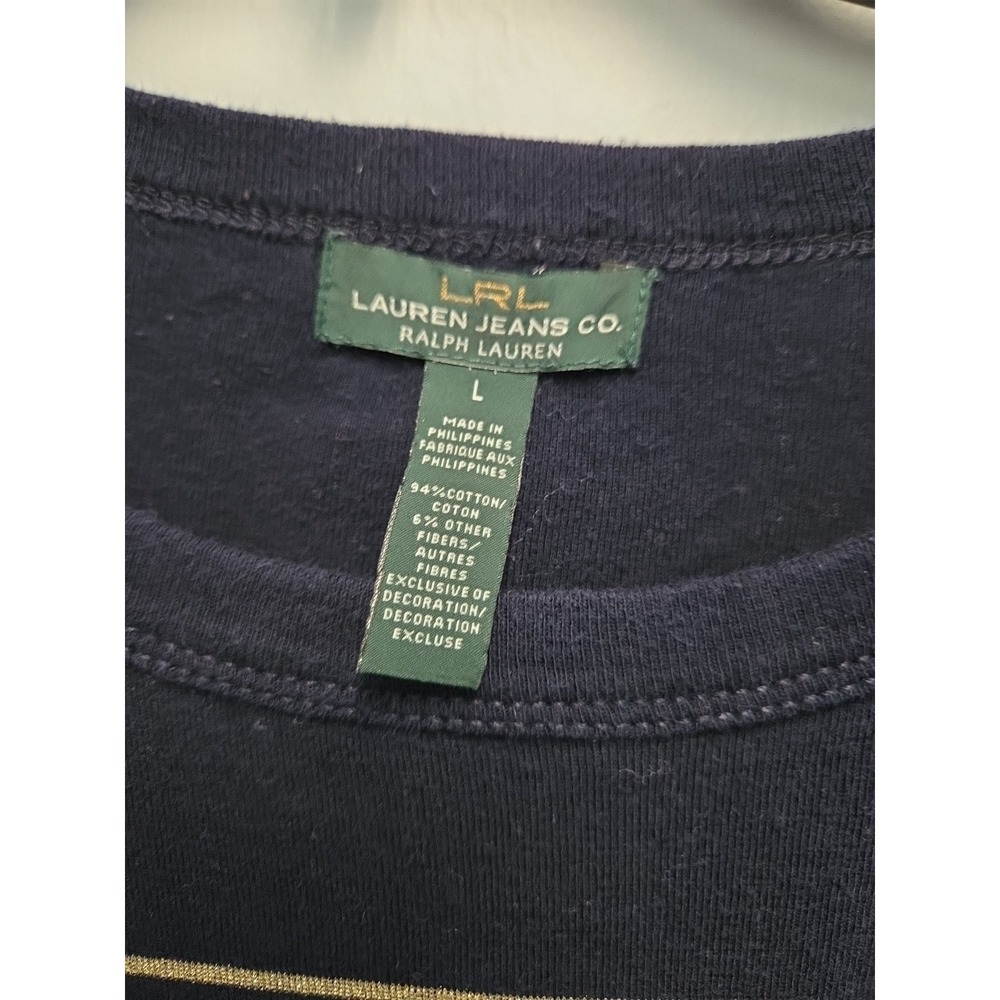 Lauren Ralph Lauren Jeans Co TShirt L Black Gold Metallic Sparkle Stripe Top - Picture 2 of 8